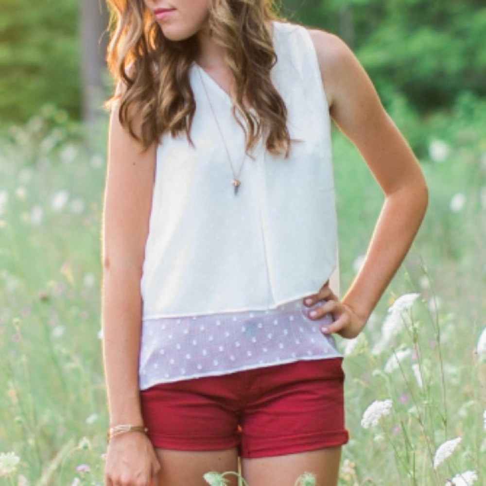 White layered polka dot tank. Young Threads Small